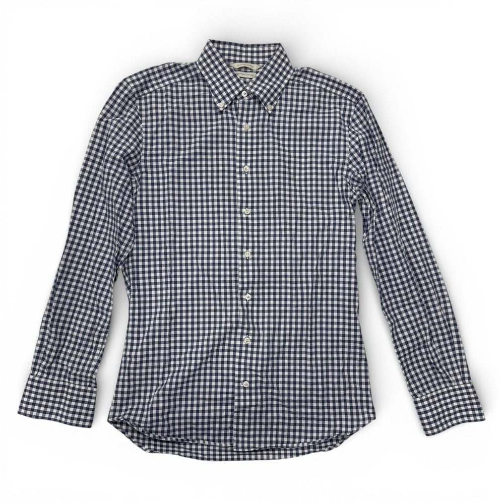 Suitsupply Mens Gingham Button‎ Dress Shirt Navy White Egyptian Cotton 37 - 14.5